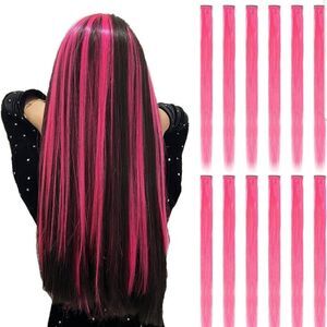 12 Hot Pink Clip in hair accents/extensions New